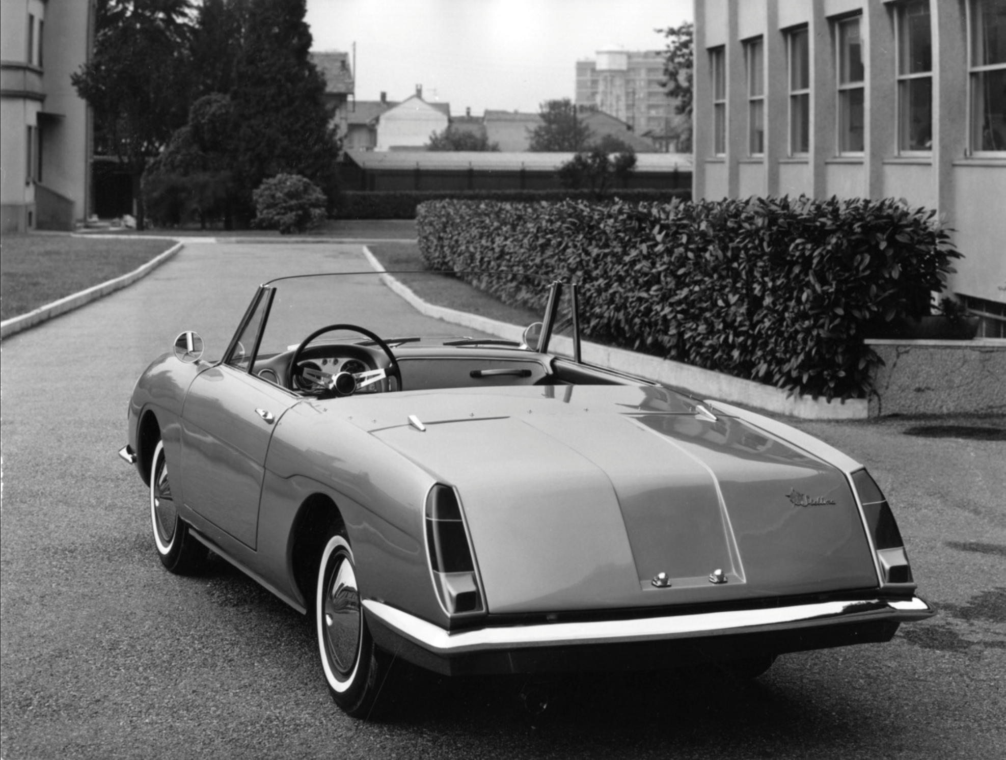 Autobianchi Stellina factory photo — rear three-quarter, Desio