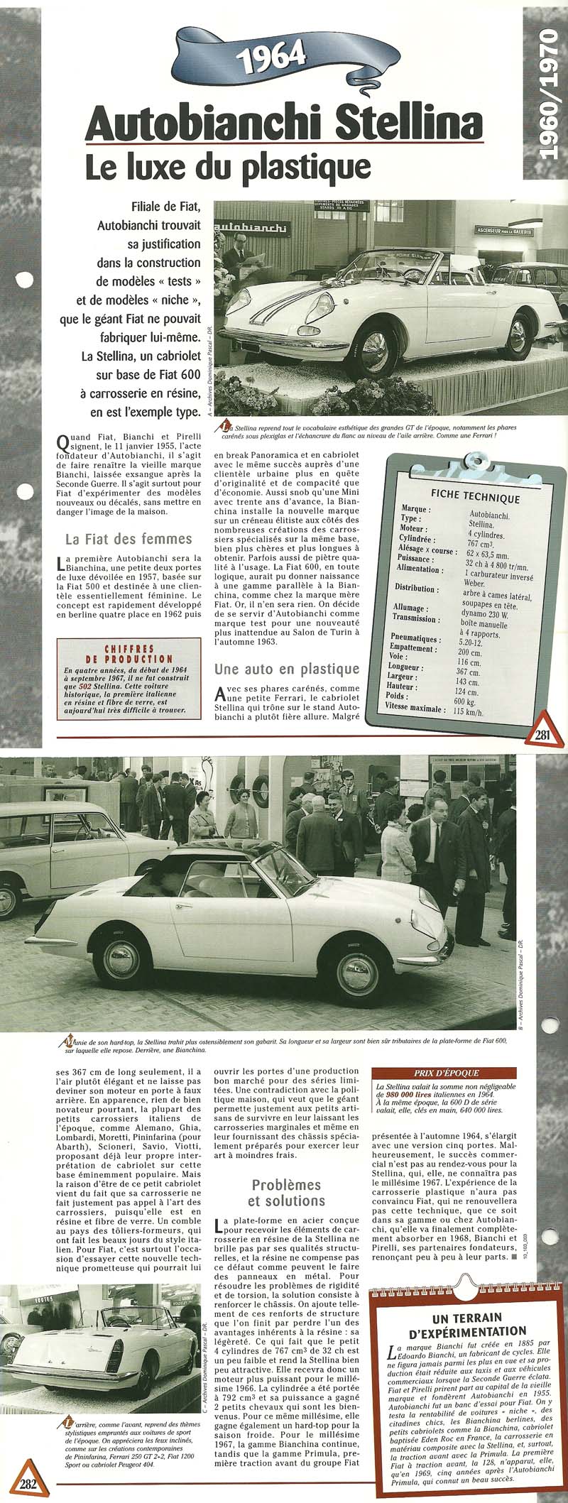 Autobianchi Stellina 1964 fiche technique with full specifications