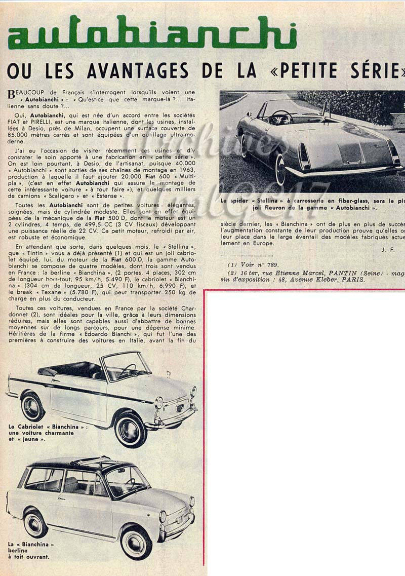 Journal de Tintin 1963 — Autobianchi ou les avantages de la petite série